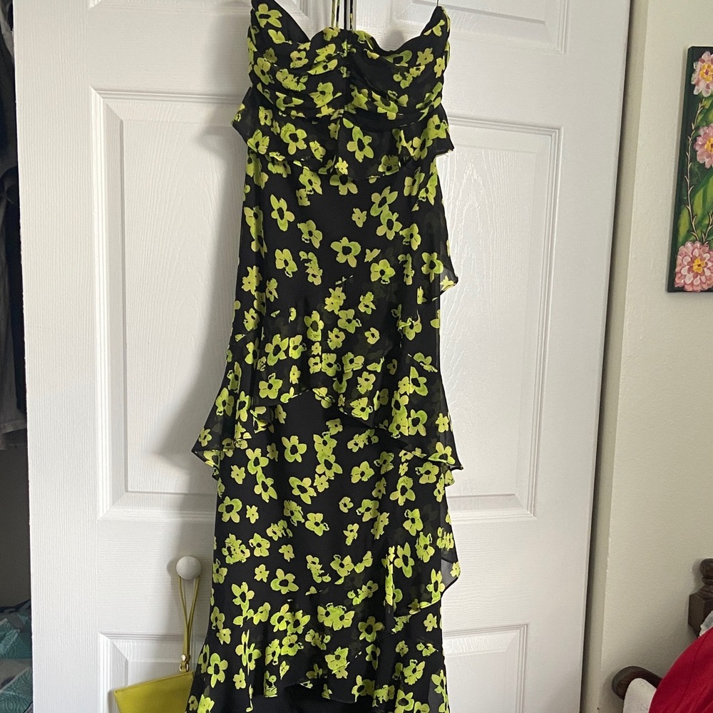 Flowy Floral Black, Yellow, and Green Women's Dress